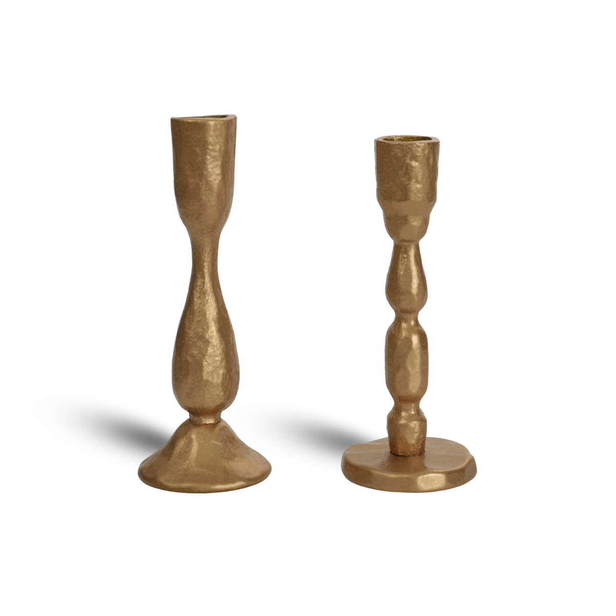 Antique Brass Handcrafted Iron Taper Candle Holders - Set of 2 Decorative Candlesticks for Weddings, Dining, and Parties