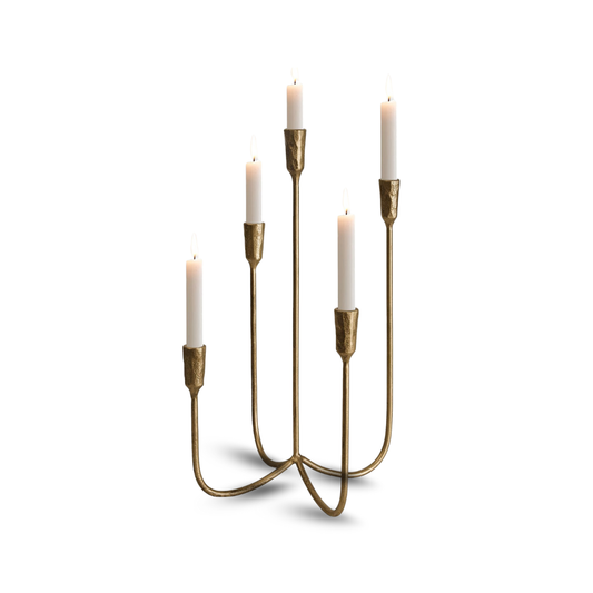 5-Candle Cast Iron Metal Candelabra Candlestick Holders 15 inch Tall Candle Holder Wedding Event Candelabra Candle Stand Brass Gold
