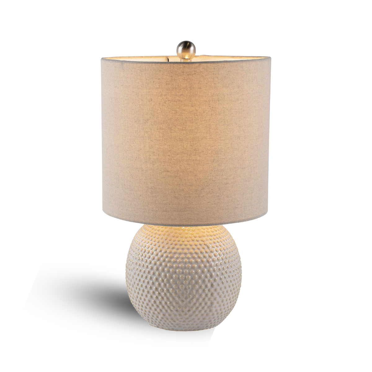 BoutiqueRugs Manaloal Boho Dotted Ceramic Bedside Table Lamp for Bedroom Nightstand - End Side Lighting for Living Room - Shade Linen - White, Cream, Beige - 20" H