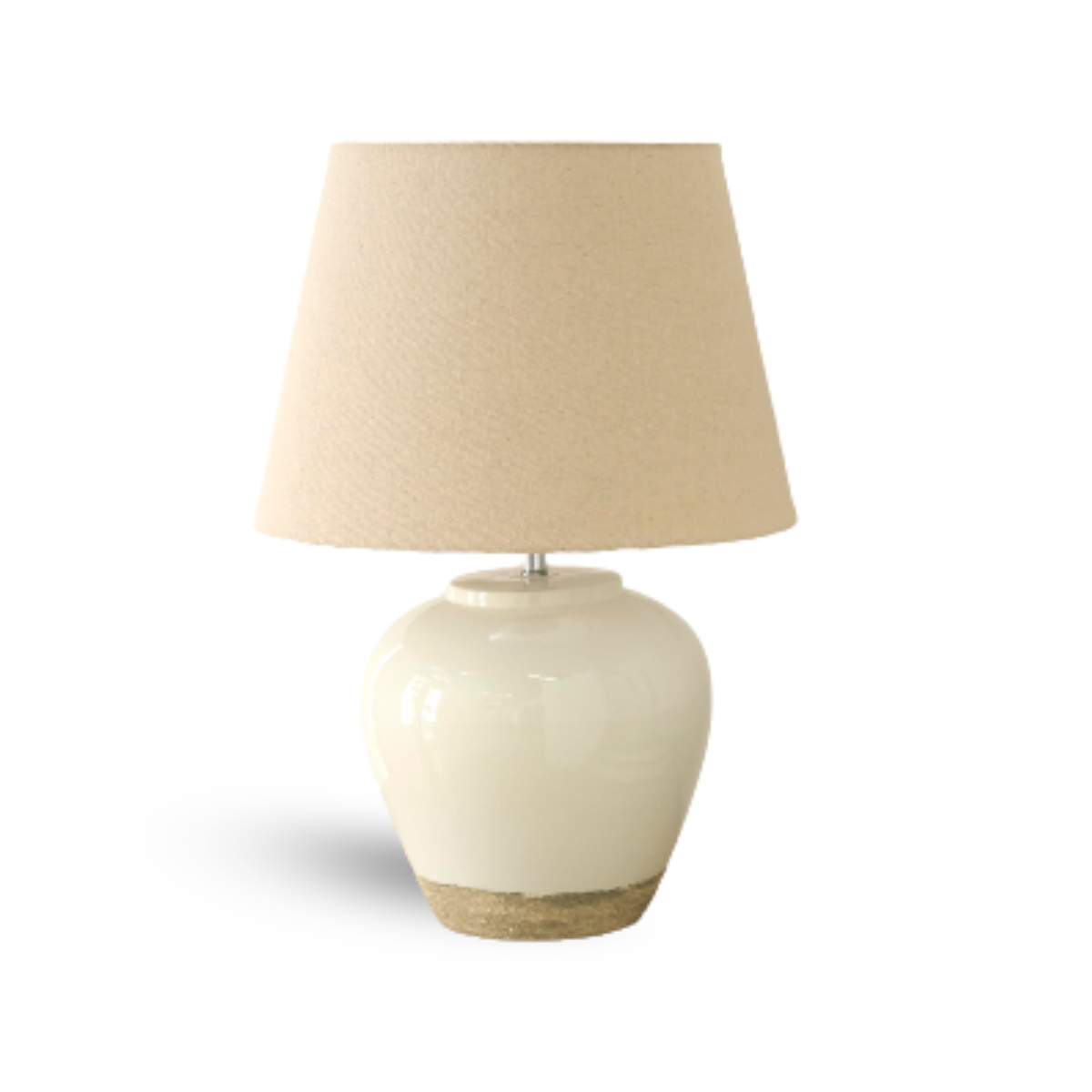 Nourison Home 20" White/Sand Farmhouse Ceramic Pot Table Lamp for Bedroom, Living Room, Console, Entryway