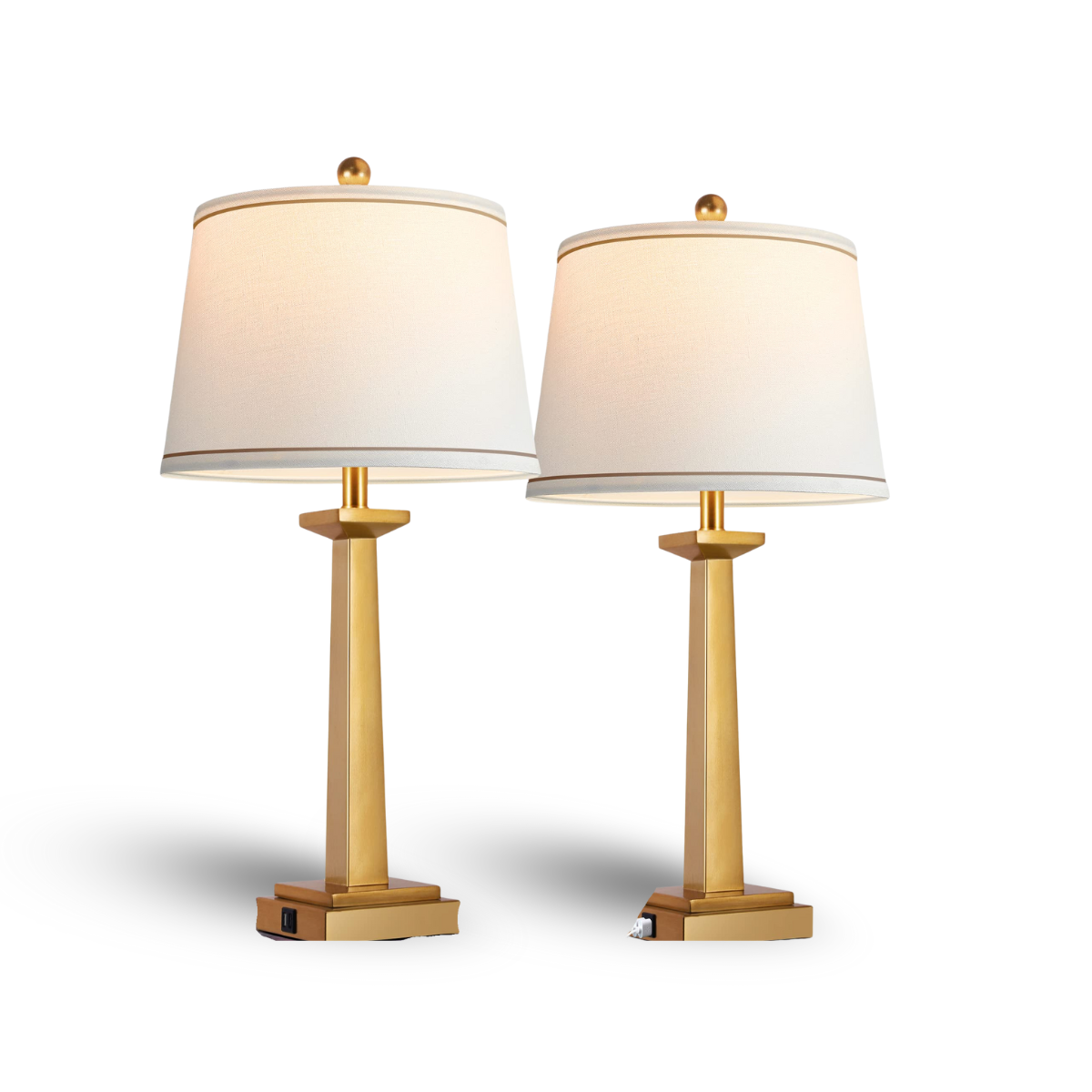 ROTTOGOON 29" Gold Table Lamps for Living Room Set of 2, 3-Color Temperature Nightstand Modern Lamps with Dual USB Charging Ports, Resin Brass Tall Lamp for Bedrooms (LED Bulbs Included)