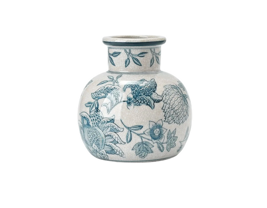 SIDUCAL Blue and White Vintage Vase | 6 Inch Ceramic Chinoiserie Floral | Retro Ice Cracked Blue and White Porcelain Vase for Table, Living Room, Bathroom Decoration, Wedding, Shelf Decor, Mantel