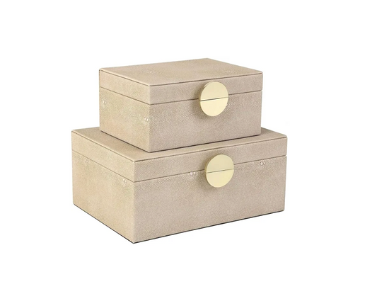 HofferRuffer Faux Leather Jewelry Boxes, Decorative Boxes Storage Accessory Organizer with Gold Hardware Decor, Classic Vegan Leather Set of 2 Pieces (Light Grey)
