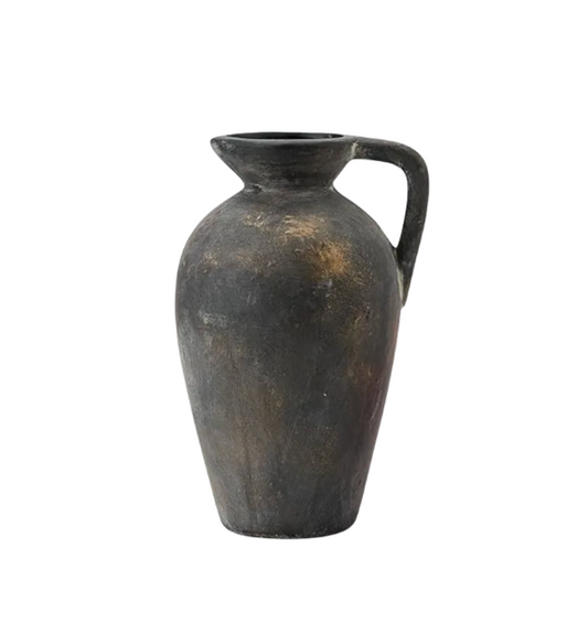 Antique Rustic Ceramic Vase, 9.3 Inch Tall Large Terracotta Vase with Handle, Vintage Farmhouse Pottery Vase for Home Decor, Living Room, Entryway, Wedding, Thanksgiving - Black Bronze