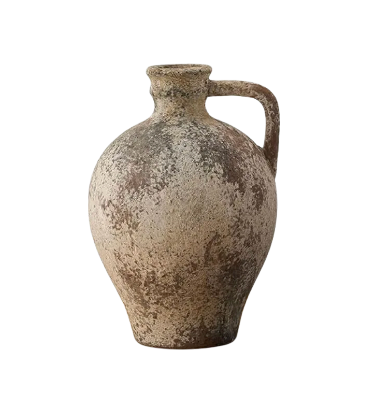 Antique Ceramic Vase, 8.3 Inch Terracotta Vase with Handle, Tuscan Decor Decorative Vase, Rustic Vase for Home Decor, Farmhouse, Living Room, Floor, Wedding, Christmas- Gray