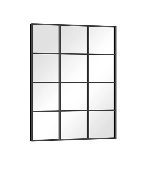 NIMURY Rectangle Mirror, Window Mirror Wall Mounted, 36"×48" Window Pane Mirror Wall Decor Metal Framed, Large Black Mirror for Bedroom Living Room Fireplace Entryway Hanging or Leaning Against Wall