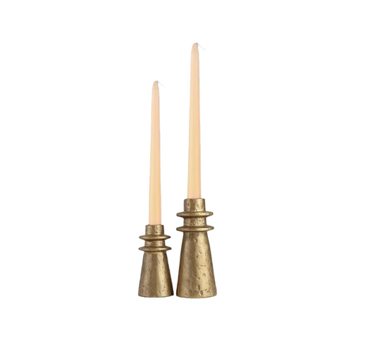 Vintage Brass Handcrafted Iron Taper Candle Holders - Set of 2 Decorative Candle Stands for Weddings, Dining, and Parties