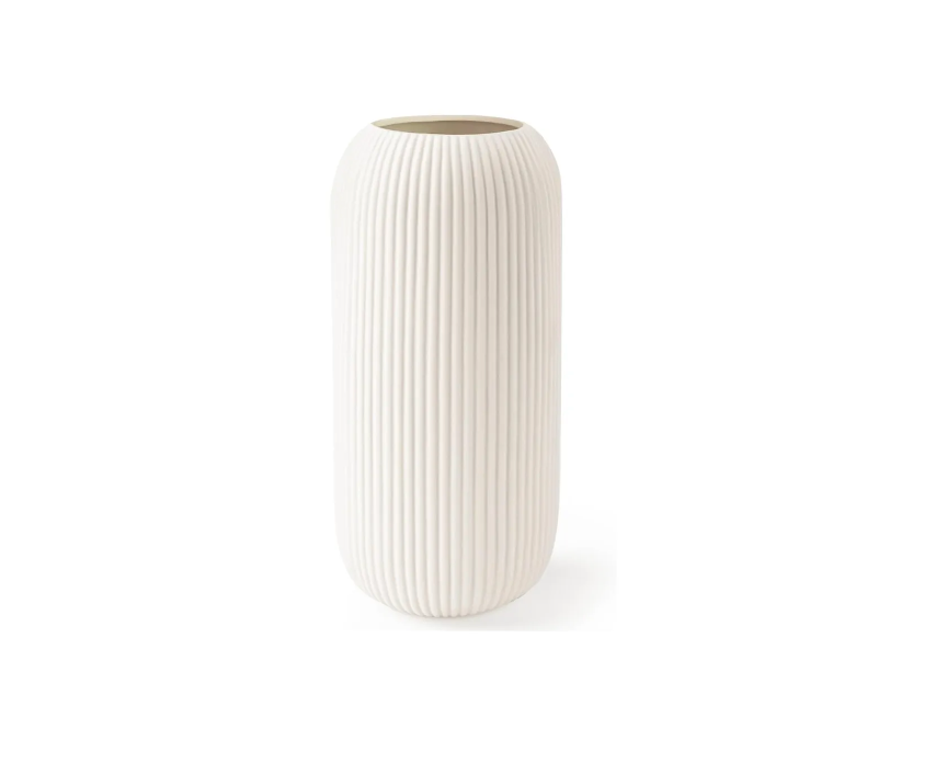 White Ribbed Flower Vase