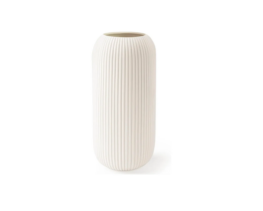White Ribbed Flower Vase