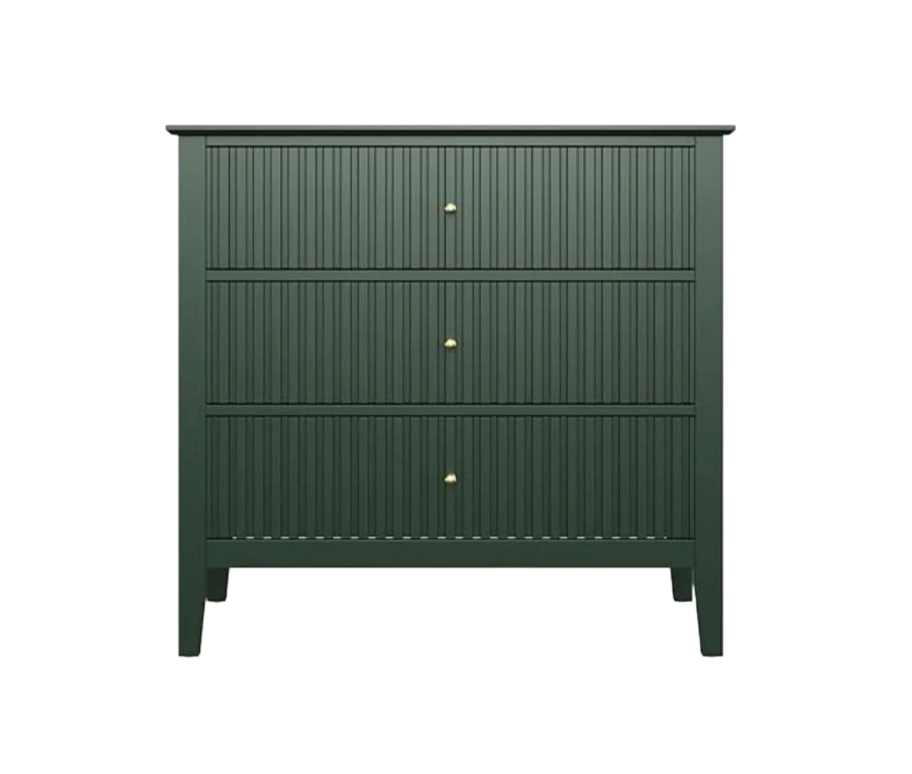 RoyalCraft Large 3 Drawer Dresser Set of 2, Fluted Chest of Drawers with Storage, Modern Painted 30 inch Tall Nightstand for Bedroom Living Room Entryway, Green
