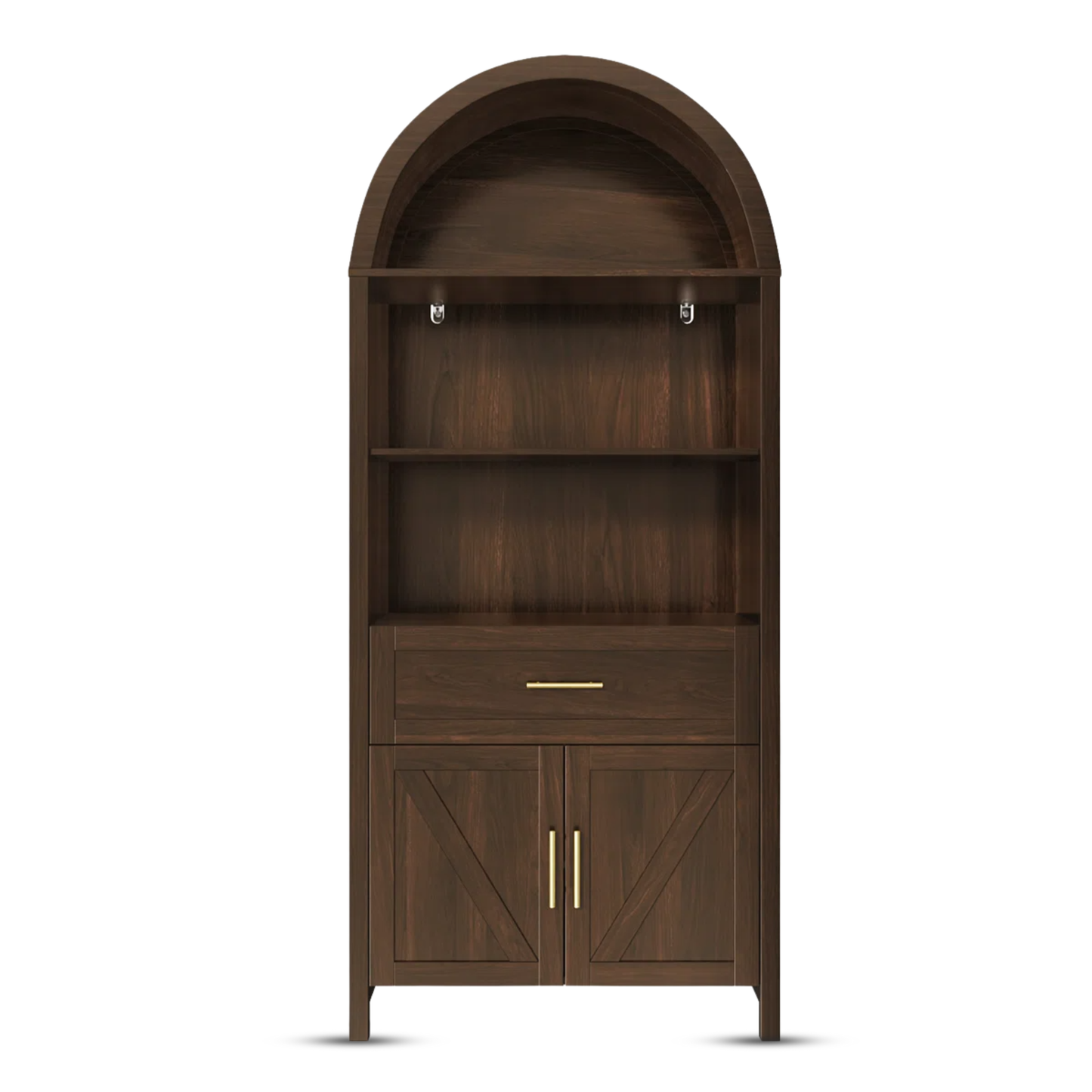 70''H Wood Arched Cabinet 5-Tier Bookcase Kitchen Pantry Storage Cabinet