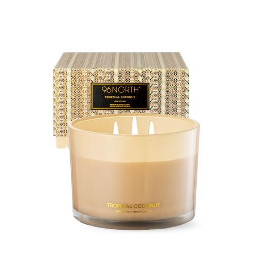 96NORTH Luxury Coconut Soy Candle | Large 3 Wick Jar Candle | Up to 50 Hours Burning Time | Tropical Beach Scented Candles for Home | 100% Natural Soy Wax | Housewarming Gift for Women and Men