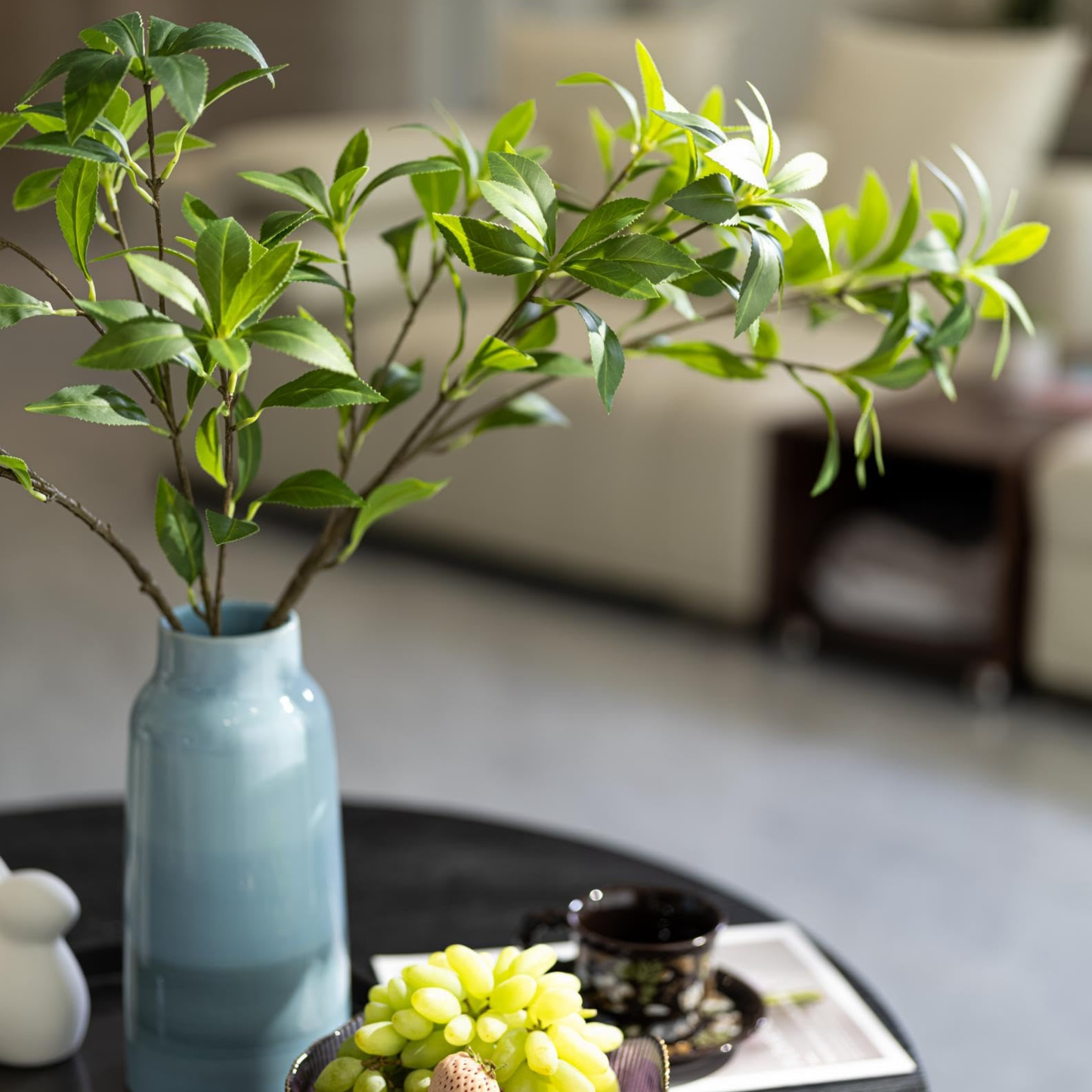 Avoeco 4Pcs Real Touch Faux Japonica Leaf Branches 29 Inch High, Artificial Greenery Stems for Home Office Wedding Vase Filler Shop Decoration (4Pcs, 29 Inch High)