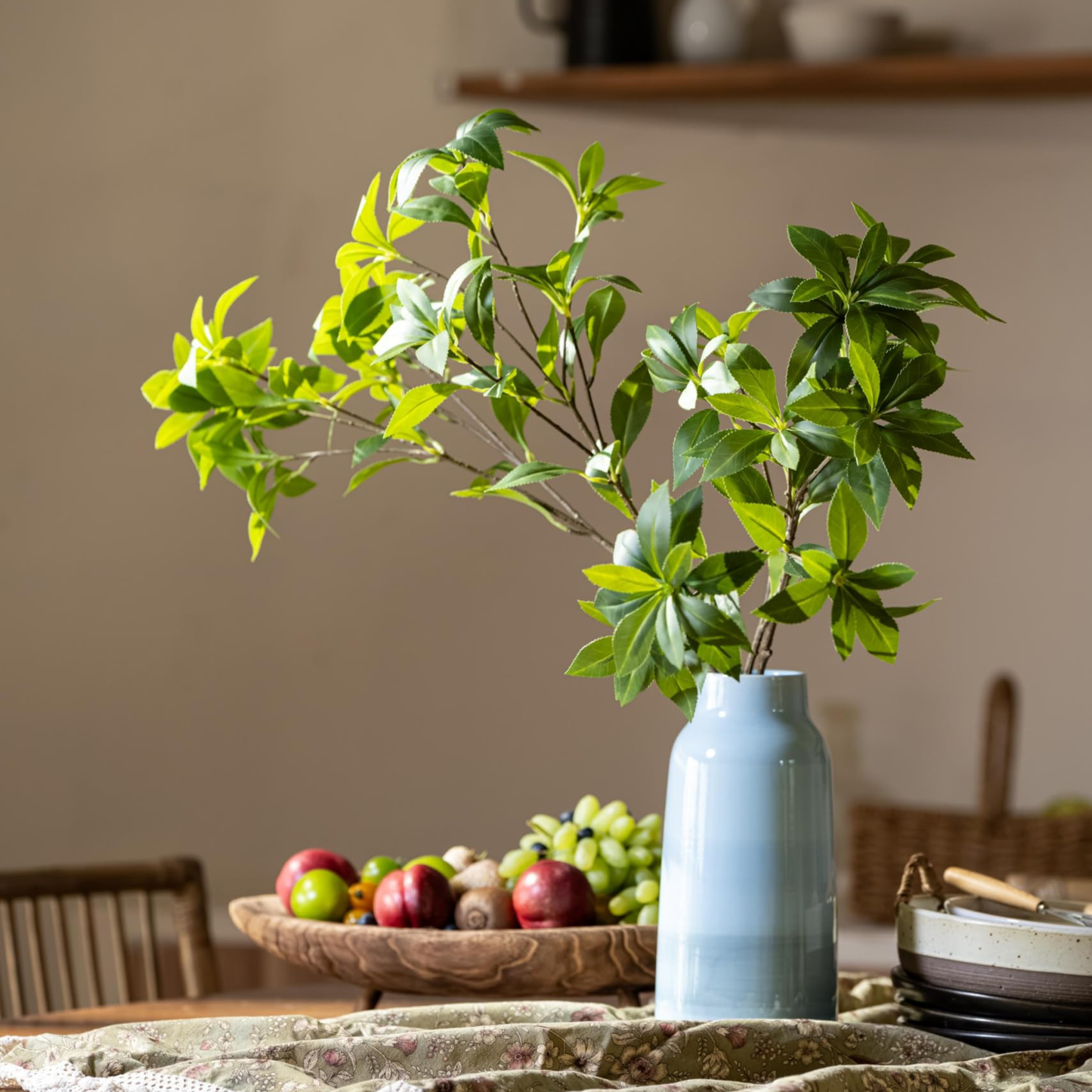 Avoeco 4Pcs Real Touch Faux Japonica Leaf Branches 29 Inch High, Artificial Greenery Stems for Home Office Wedding Vase Filler Shop Decoration (4Pcs, 29 Inch High)