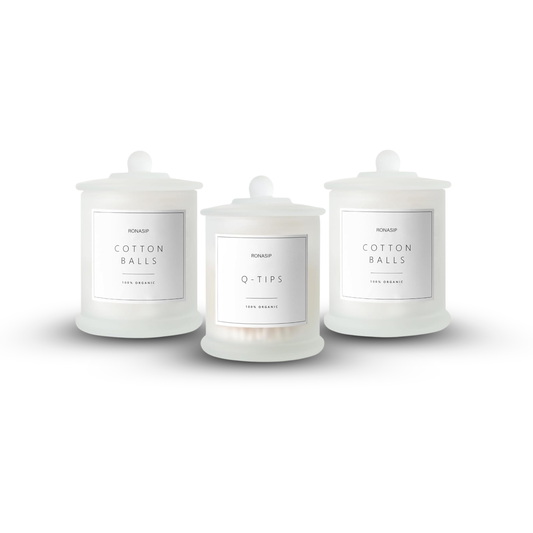 3 Pack Qtip Holder Dispenser, 16oz bathroom Organizer and Storage Canisters, glass vanity organizer with lid - Home Decor, Room Decor Aesthetic (Frosted White)