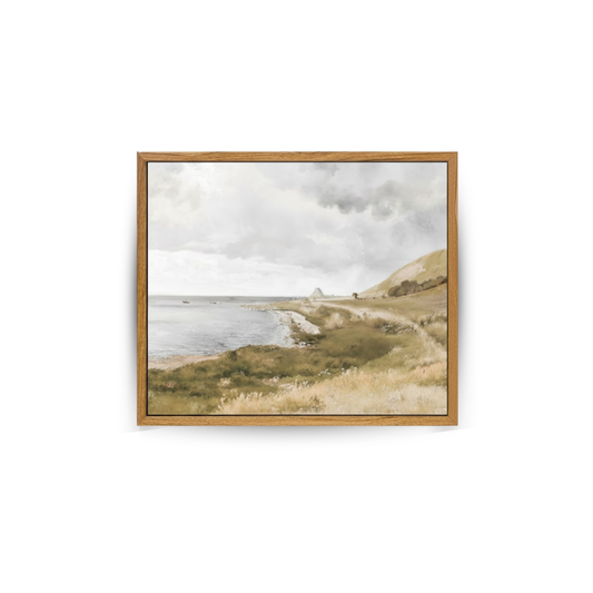 KBKBART Vintage Wall Art, Retro Seaside Framed Canvas Art Prints Painting Farmhouse Decor, Rustic Antique Muted Green Impressionism Scenic Landscape Wall Decor for Bathroom, Bedroom Living Room, Vintage Wall Decor(8"x10")
