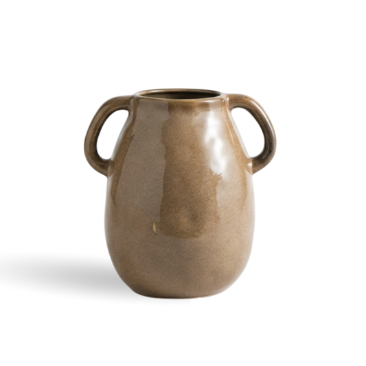 Tanvecle Brown Ceramic Vase with 2 Handles, Modern Farmhouse Decor, Rustic Terracotta Pottery, Decorative Flower Vases, Clay Small Vase, Centerpiece for Dining Table - 7 Inch Tall