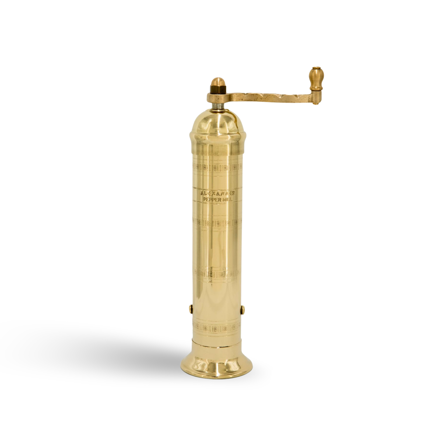 Alexander Home The Original Greek Pepper Mill 9 Inch Tall | European Pepper Mill Grinder with Crank Handle | Manual Pepper Grinder | Peppercorns Refillable - Brass