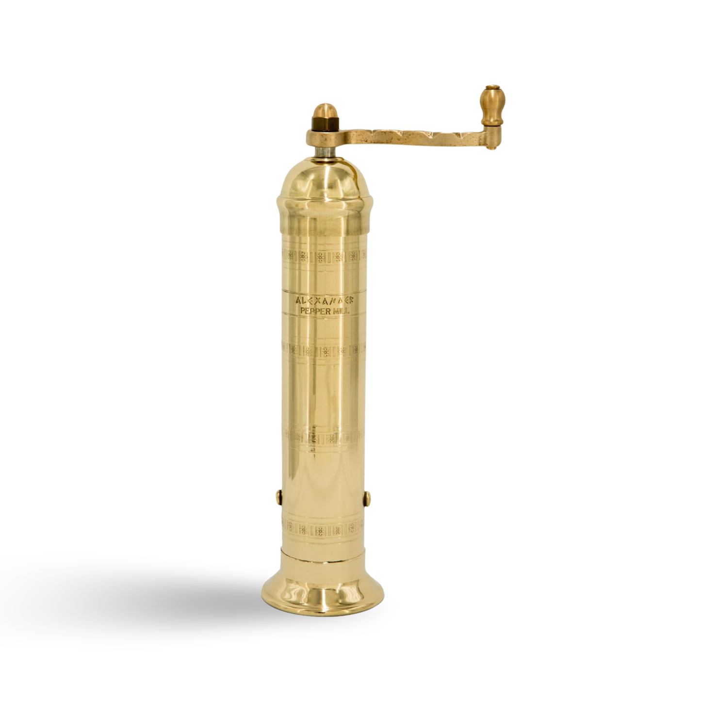Alexander Home The Original Greek Pepper Mill 8 Inch Tall | European Pepper Mill Grinder with Crank Handle | Manual Pepper Grinder | Peppercorns Refillable - Brass
