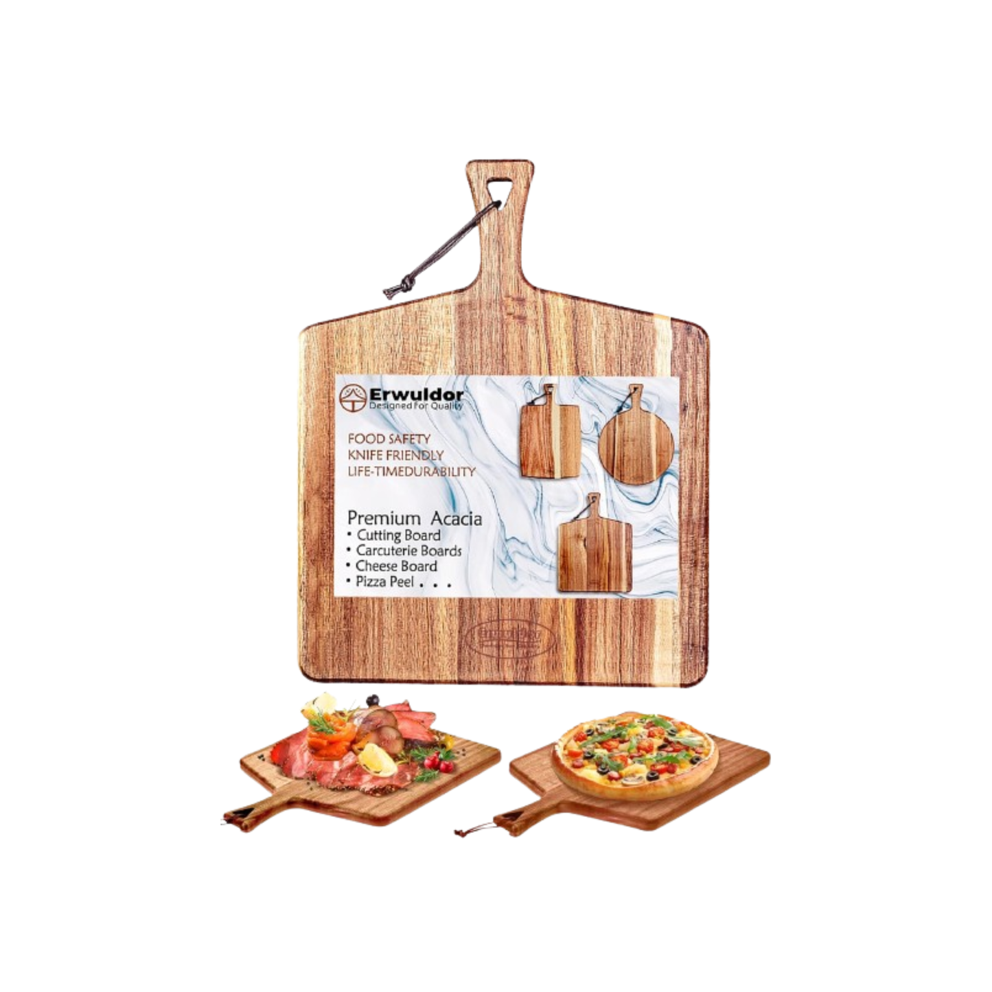 Acacia Wood Cutting Board-Square 17x13”.wood cutting board with handle-charcuterie boards-Serving Board-Pizza Board-Cheese Board.decorative cutting boards for kitchen-Multipurpose & Durable