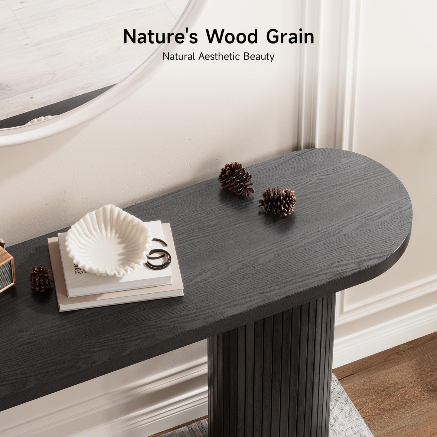 ONBRILL 55 Inch Fluted Entryway Table, Sofa Table Behind The Couch, Long Console Tables, Modern Entrance Stand for Hallway, Living Room Foyer, Farmhouse Style (Black)