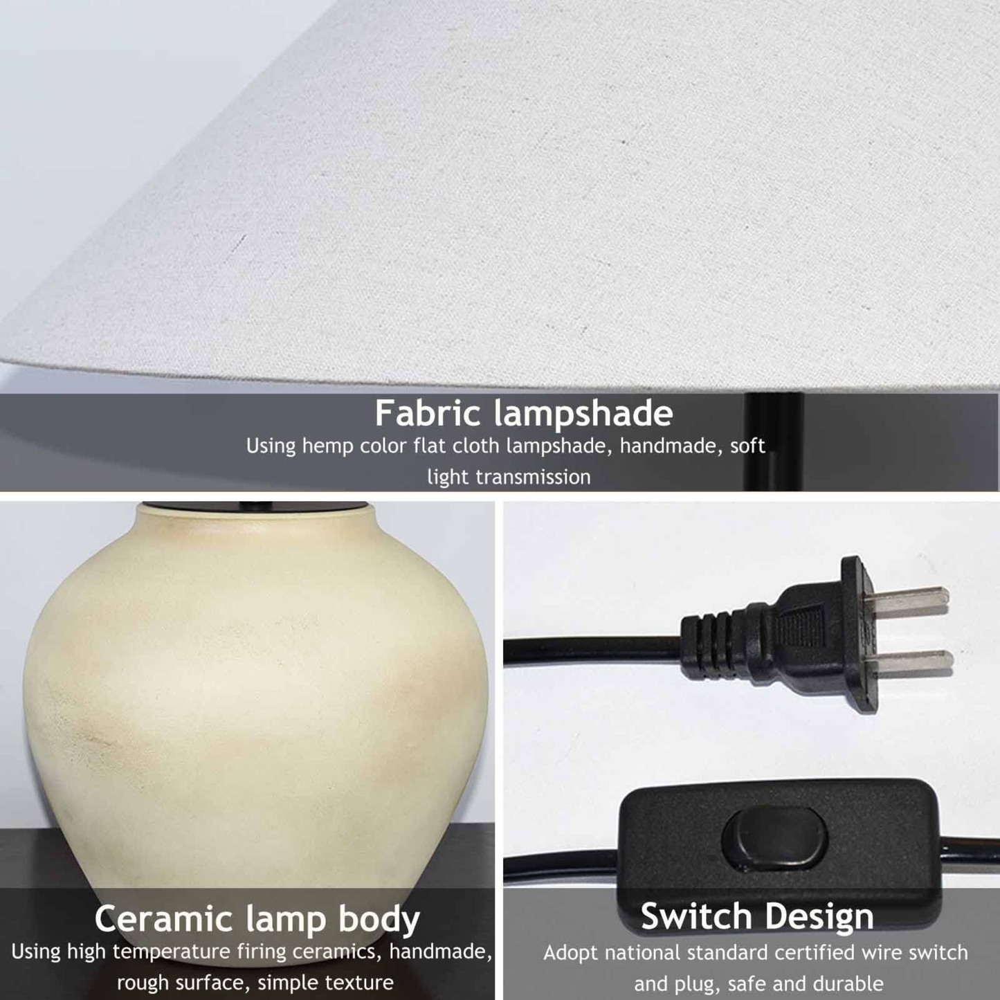 HUIBAOGONG Rustic Southwestern Jug Table Lamp 20'' Tall White Clay Pot Ceramic Table Lamp Tapered Fabric Shade Bedside Nightstand for Living Room Bedroom House Office Entryway (001)