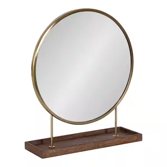 Maxfield 21.5 in. x 18 in. MidCentury Round Gold Framed Decorative Wall Mirror
